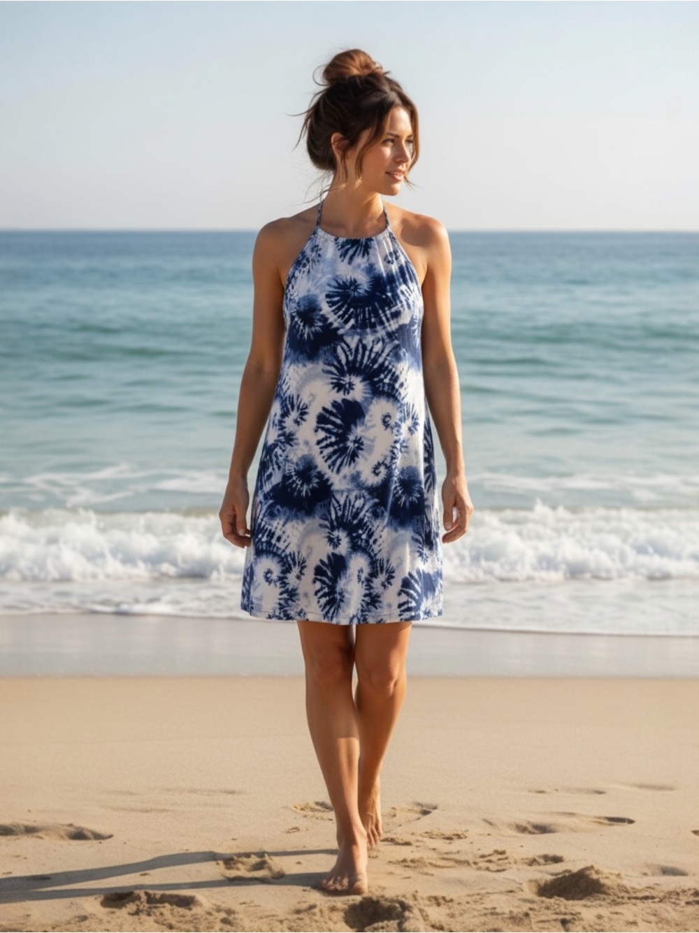 Freedom Trail Blue Tie-Dye Halter Tye Dye Dress